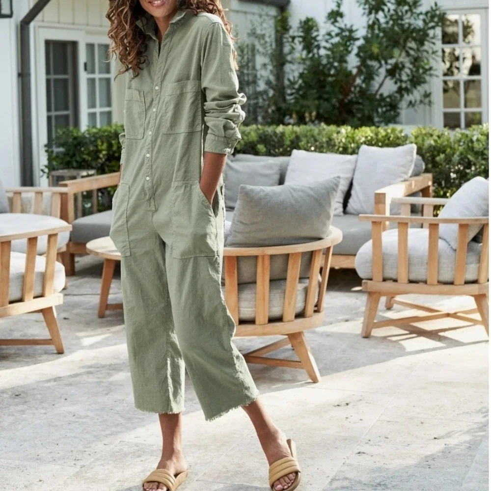 Frank & Eileen Northern Ireland Sage Green Italian Performance Linen Jumpsuit M
